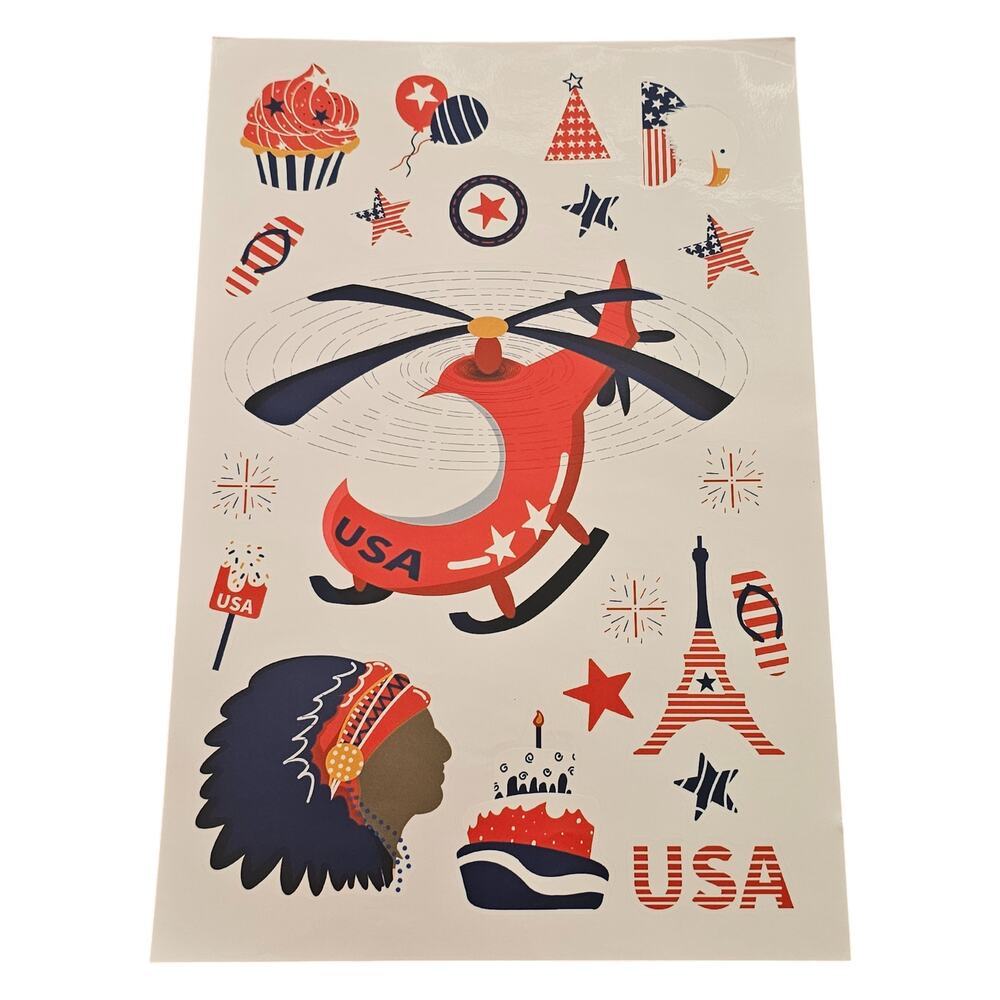 4th of July Independence Day Window Cling Stickers Patriotic Helicopter Sheet